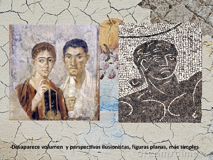 -Desaparece volumen y perspectivas ilusionistas, figuras planas, más simples 