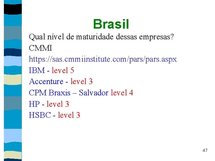 Brasil Qual nível de maturidade dessas empresas? CMMI https: //sas. cmmiinstitute. com/pars. aspx IBM