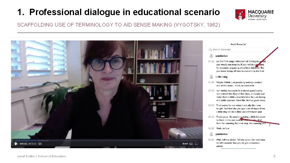 1. Professional dialogue in educational scenario SCAFFOLDING USE OF TERMINOLOGY TO AID SENSE MAKING