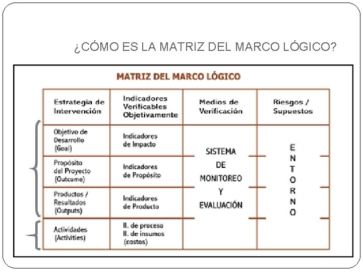 ¿CÓMO ES LA MATRIZ DEL MARCO LÓGICO? 