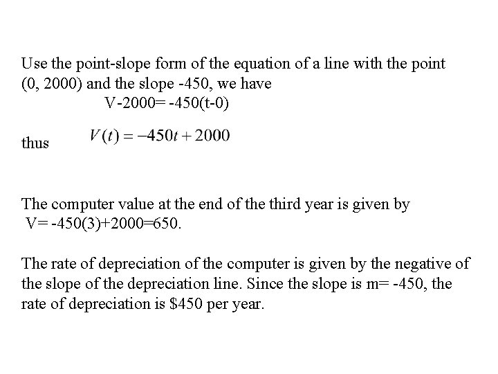 Use the point-slope form of the equation of a line with the point (0,