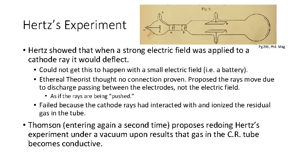 Hertz’s Experiment • Hertz showed that when a strong electric field was applied to