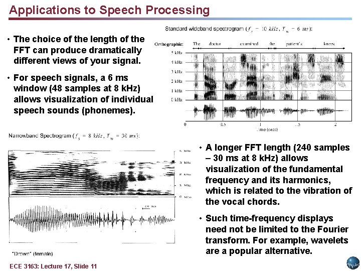 Applications to Speech Processing • The choice of the length of the FFT can