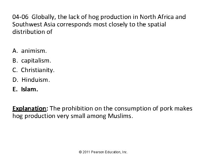 04 -06 Globally, the lack of hog production in North Africa and Southwest Asia