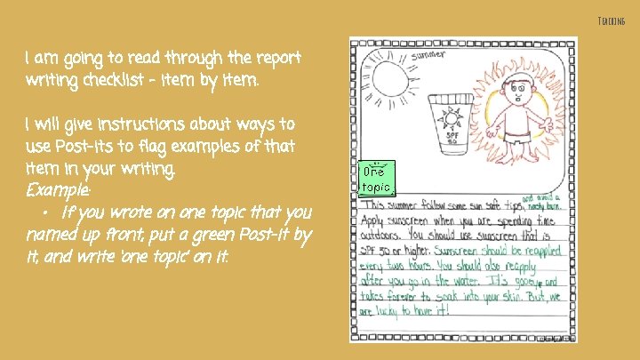 Teaching I am going to read through the report writing checklist - item by