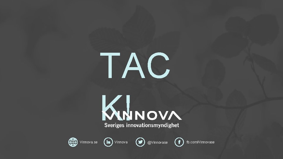 TAC K! Vinnova. se Vinnova @Vinnovase fb. com/Vinnovase 