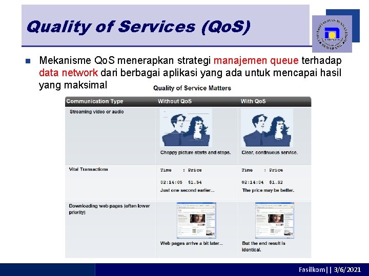 Quality of Services (Qo. S) n Mekanisme Qo. S menerapkan strategi manajemen queue terhadap