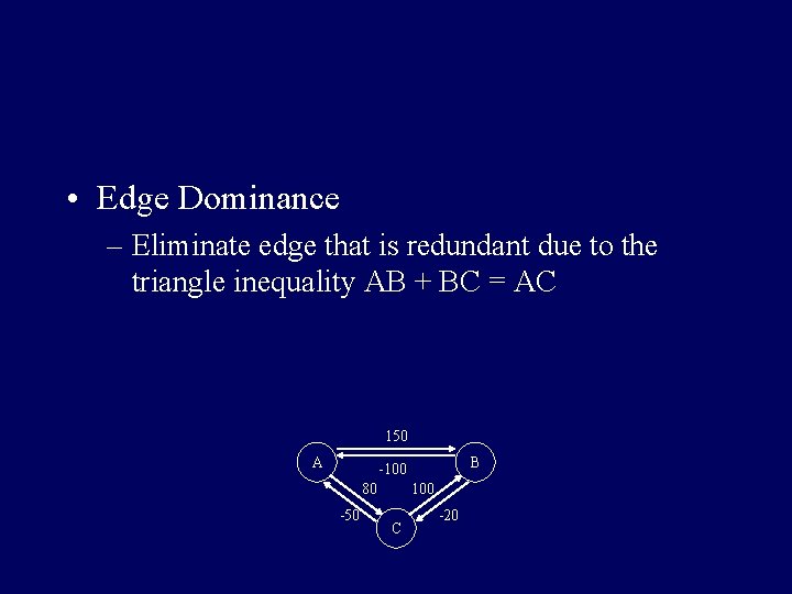 • Edge Dominance – Eliminate edge that is redundant due to the triangle