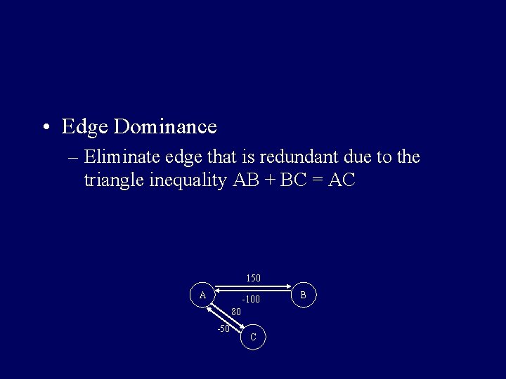  • Edge Dominance – Eliminate edge that is redundant due to the triangle