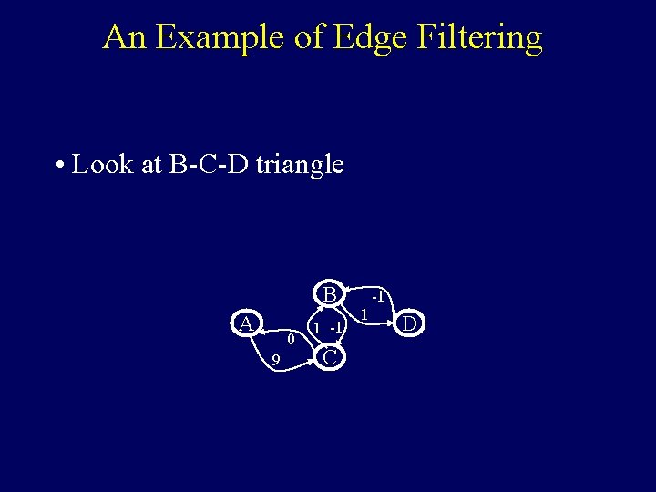 An Example of Edge Filtering • Look at B-C-D triangle B A 0 9