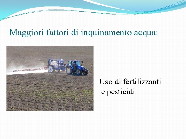 Maggiori fattori di inquinamento acqua: Uso di fertilizzanti e pesticidi 