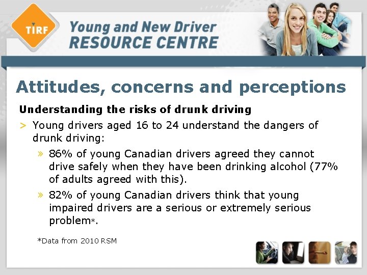 Attitudes, concerns and perceptions Understanding the risks of drunk driving > Young drivers aged Attitudes, concerns and perceptions Understanding the risks of drunk driving > Young drivers aged