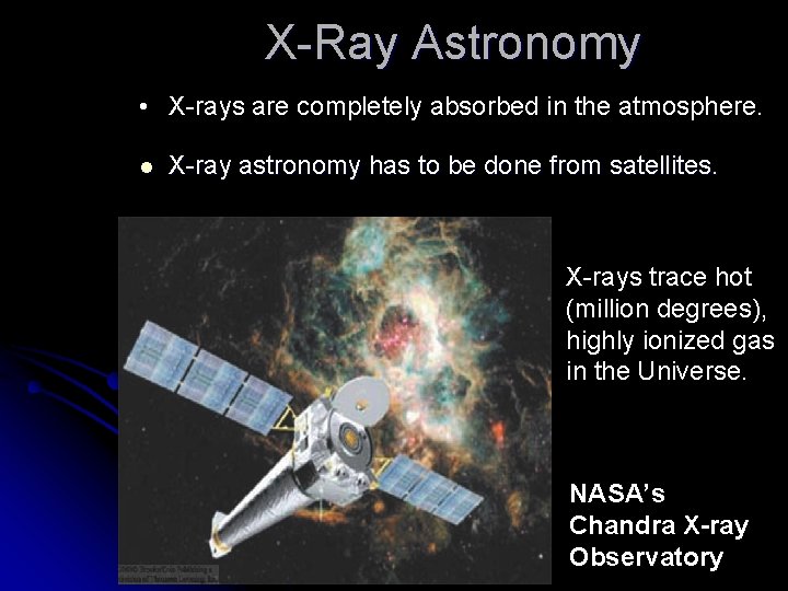 X-Ray Astronomy • X-rays are completely absorbed in the atmosphere. l X-ray astronomy has