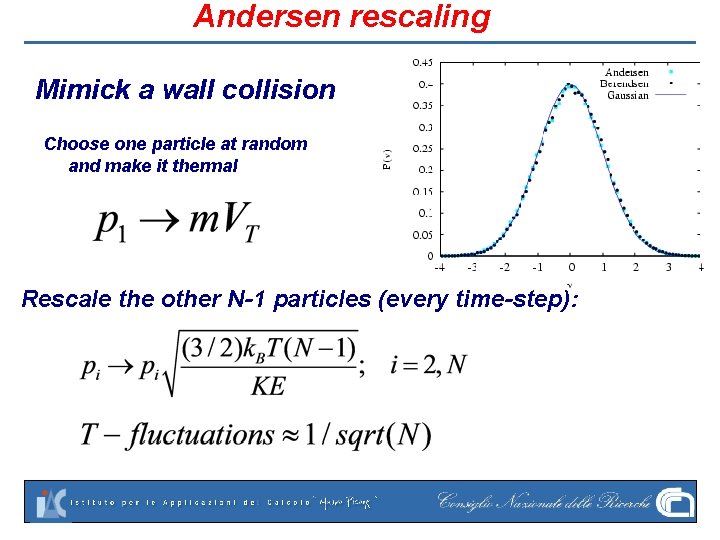 Andersen rescaling Mimick a wall collision Choose one particle at random and make it