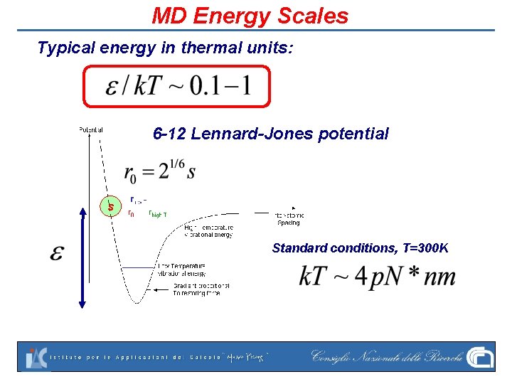 MD Energy Scales Typical energy in thermal units: 6 -12 Lennard-Jones potential s Standard