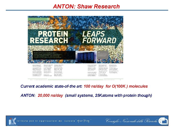 ANTON: Shaw Research Current academic state-of-the art: 100 ns/day for O(100 K ) molecules