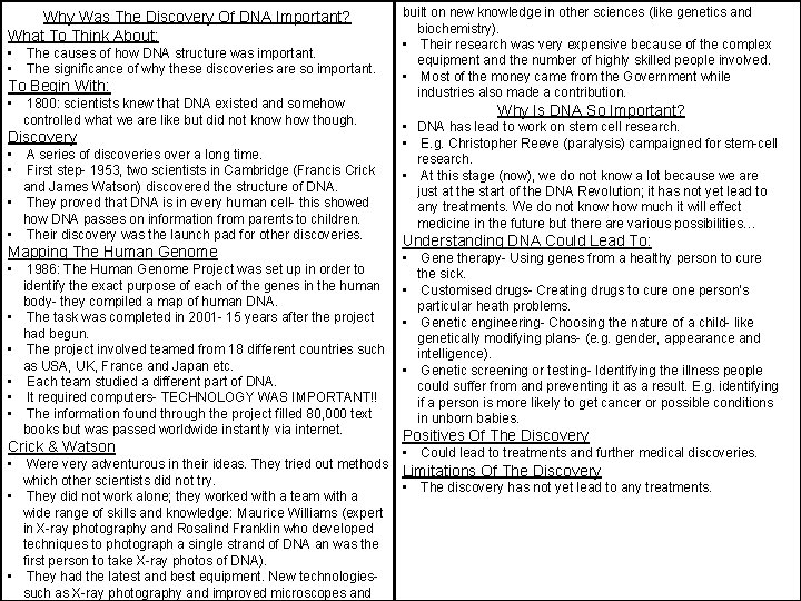 Why Was The Discovery Of DNA Important? What To Think About: • The causes