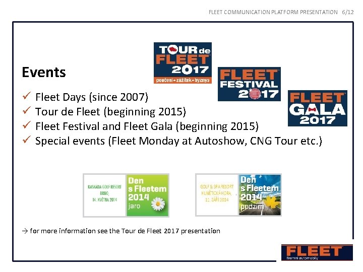 FLEET COMMUNICATION PLATFORM PRESENTATION 6/12 Events ü ü Fleet Days (since 2007) Tour de