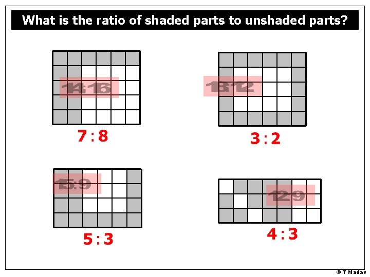 What is the ratio of shaded parts to unshaded parts? © T Madas 