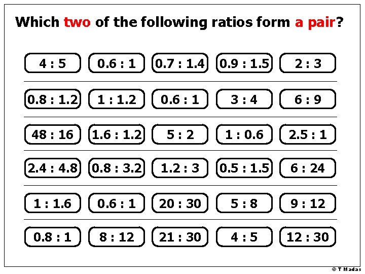 Which two of the following ratios form a pair? 4: 5 0. 6 :