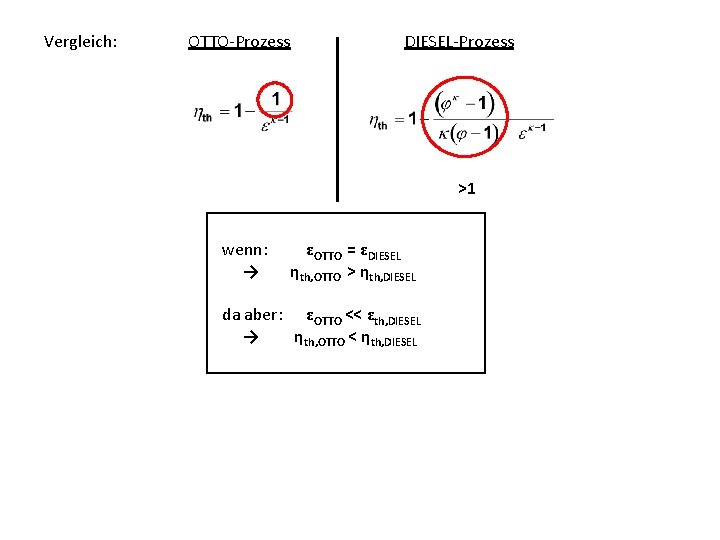 Vergleich: OTTO-Prozess DIESEL-Prozess >1 wenn: → εOTTO = εDIESEL ηth, OTTO > ηth, DIESEL