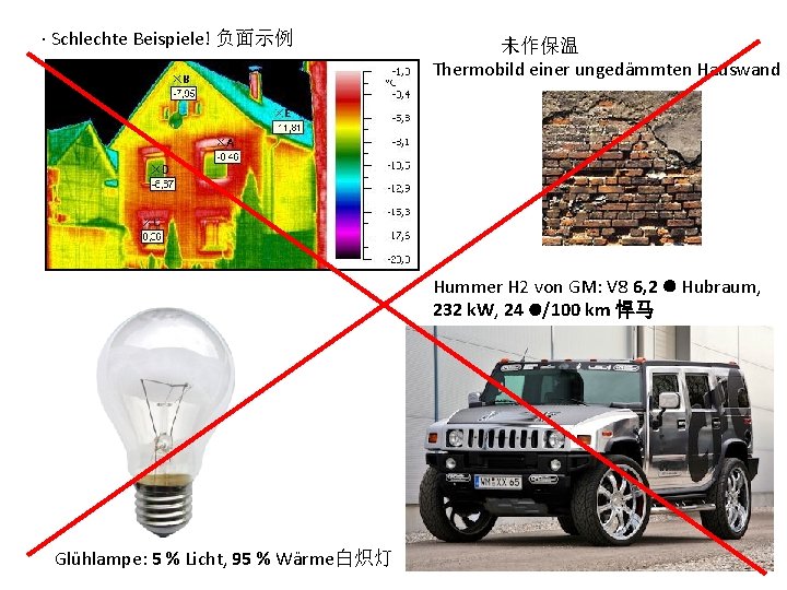 ∙ Schlechte Beispiele! 负面示例 未作保温 Thermobild einer ungedämmten Hauswand Hummer H 2 von GM: