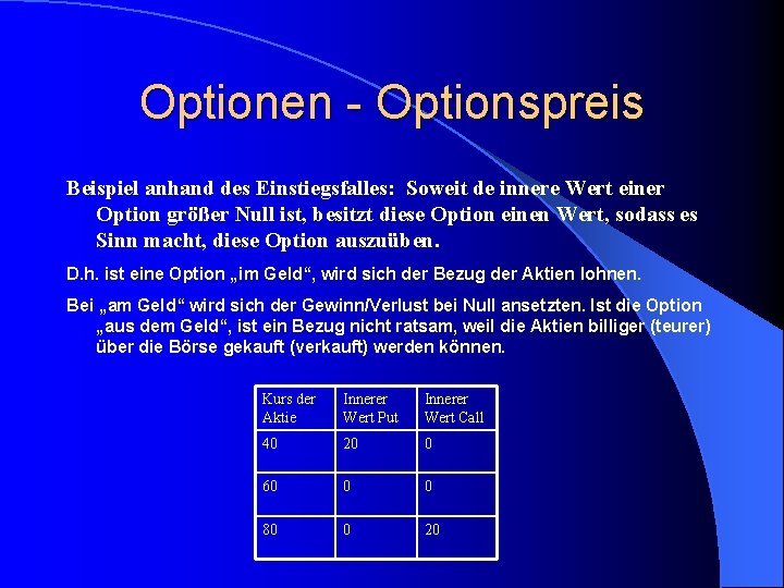 Optionen Und Kombinierte Anlagen Inhaltsverzeichnis 1 Optionen L