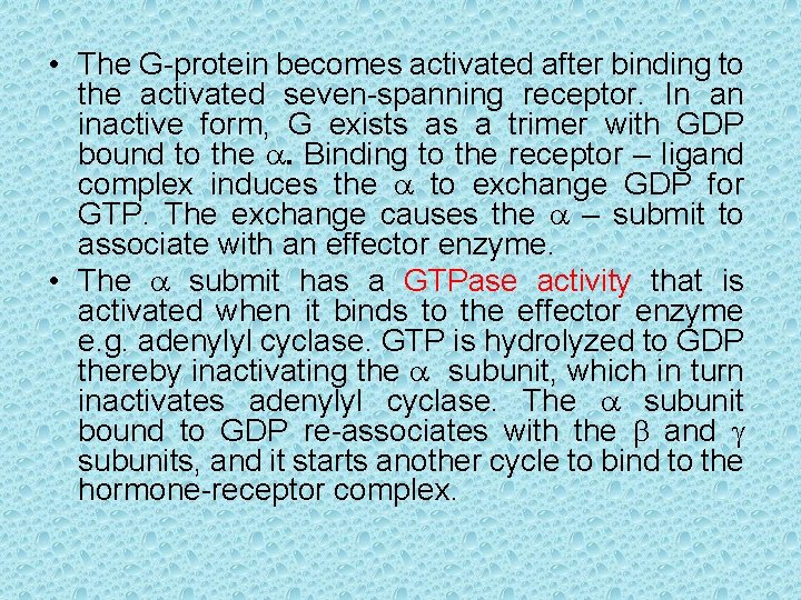 • The G-protein becomes activated after binding to the activated seven-spanning receptor. In