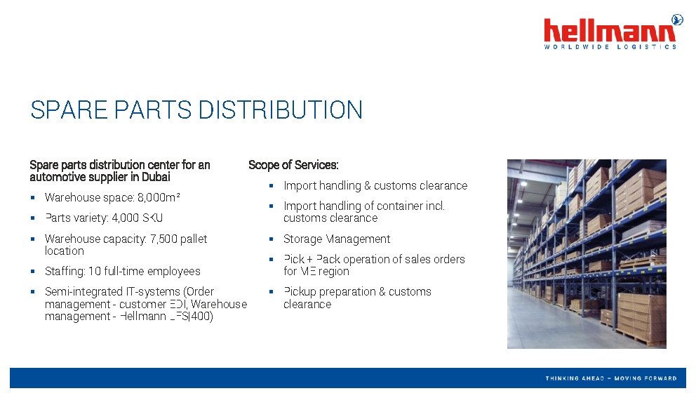 SPARE PARTS DISTRIBUTION Spare parts distribution center for an automotive supplier in Dubai §