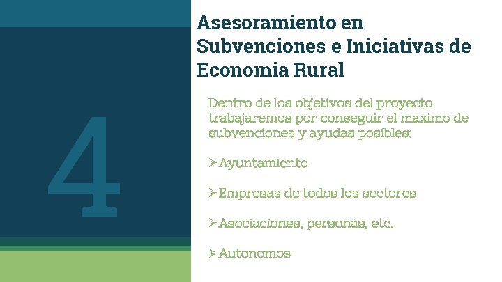 4 Asesoramiento en Subvenciones e Iniciativas de Economia Rural Dentro de los objetivos del