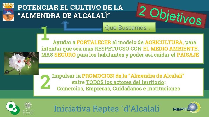 POTENCIAR EL CULTIVO DE LA “ALMENDRA DE ALCALALÍ” 1 2 Obje Que Buscamos… tivos