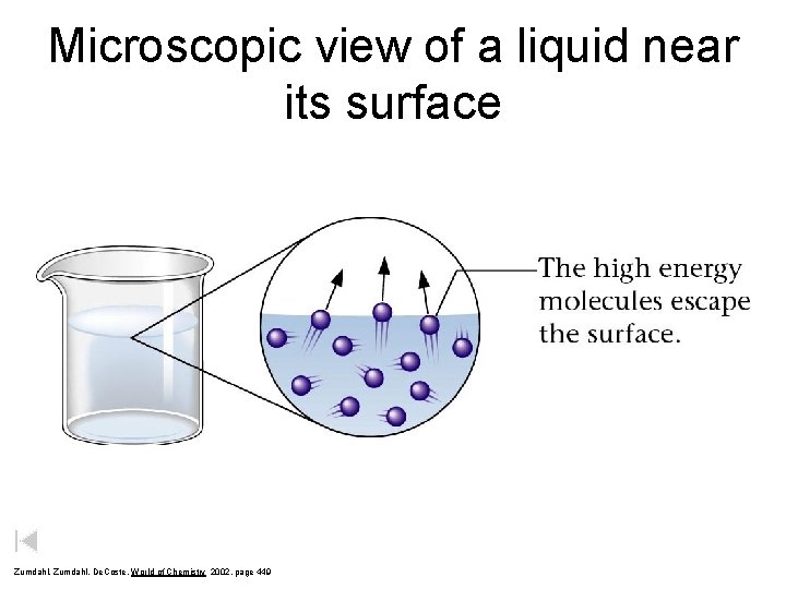 Microscopic view of a liquid near its surface Zumdahl, De. Coste, World of Chemistry
