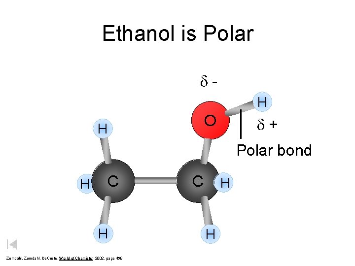 Ethanol is Polar d. H O H d+ Polar bond H C H Zumdahl,