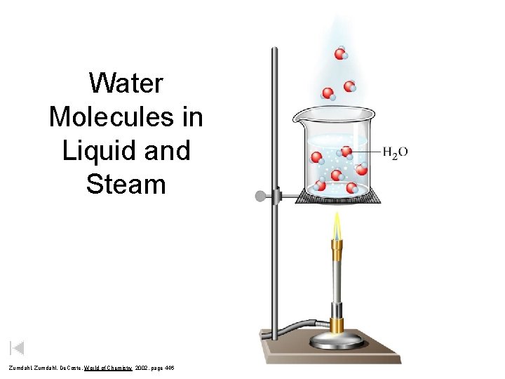 Water Molecules in Liquid and Steam Zumdahl, De. Coste, World of Chemistry 2002, page