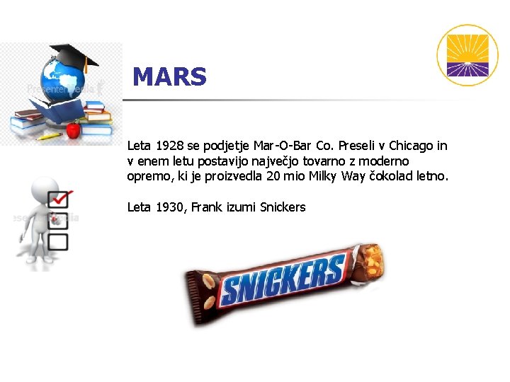 MARS Leta 1928 se podjetje Mar-O-Bar Co. Preseli v Chicago in v enem letu MARS Leta 1928 se podjetje Mar-O-Bar Co. Preseli v Chicago in v enem letu