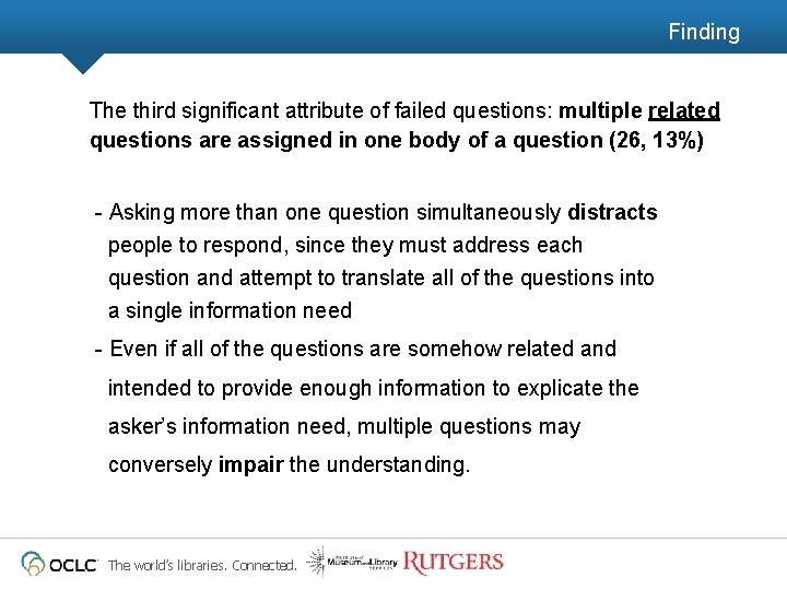 Finding The third significant attribute of failed questions: multiple related questions are assigned in