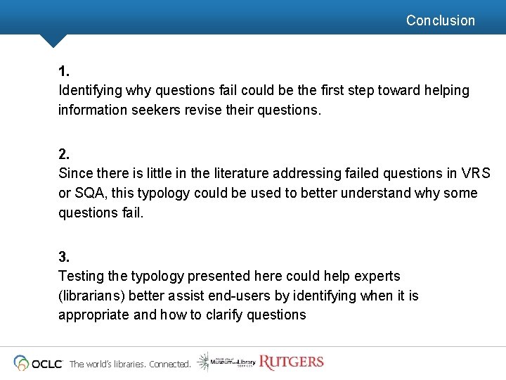 Conclusion 1. Identifying why questions fail could be the first step toward helping information