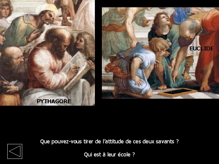 EUCLIDE PYTHAGORE Que pouvez-vous tirer de l’attitude de ces deux savants ? Qui est