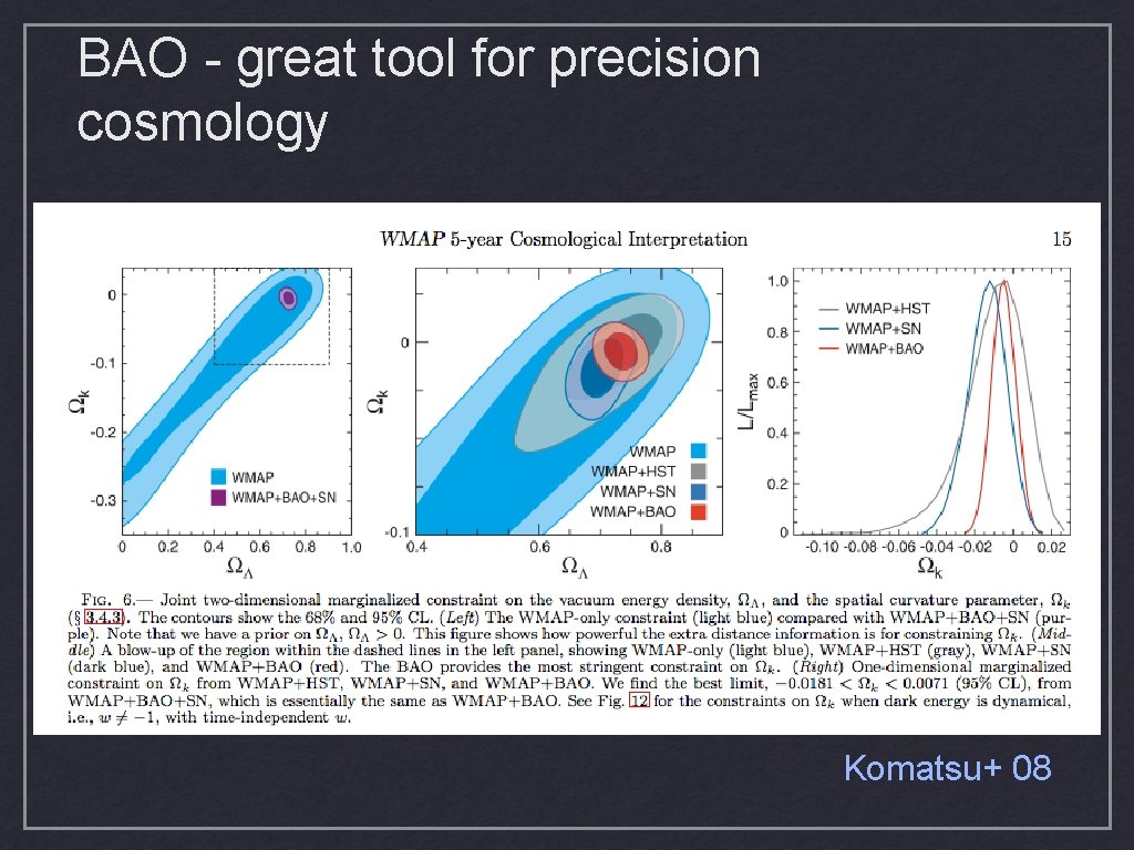BAO - great tool for precision cosmology Komatsu+ 08 BAO - great tool for precision cosmology Komatsu+ 08