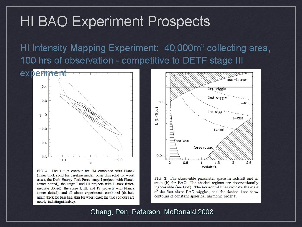 HI BAO Experiment Prospects HI Intensity Mapping Experiment: 40, 000 m 2 collecting area, HI BAO Experiment Prospects HI Intensity Mapping Experiment: 40, 000 m 2 collecting area,