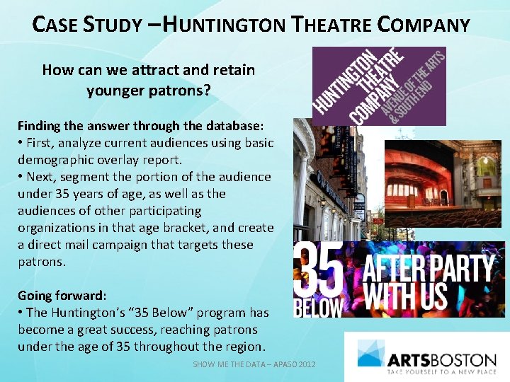 CASE STUDY – HUNTINGTON THEATRE COMPANY How can we attract and retain younger patrons?