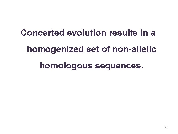 Concerted evolution results in a homogenized set of non-allelic homologous sequences. 29 Concerted evolution results in a homogenized set of non-allelic homologous sequences. 29
