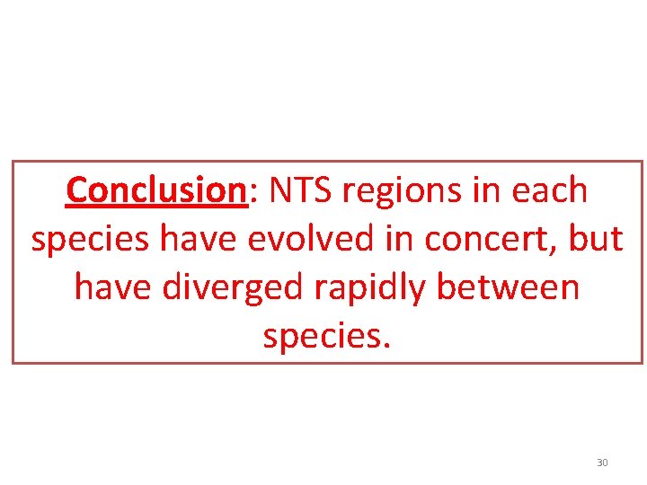 Conclusion: NTS regions in each species have evolved in concert, but have diverged rapidly Conclusion: NTS regions in each species have evolved in concert, but have diverged rapidly