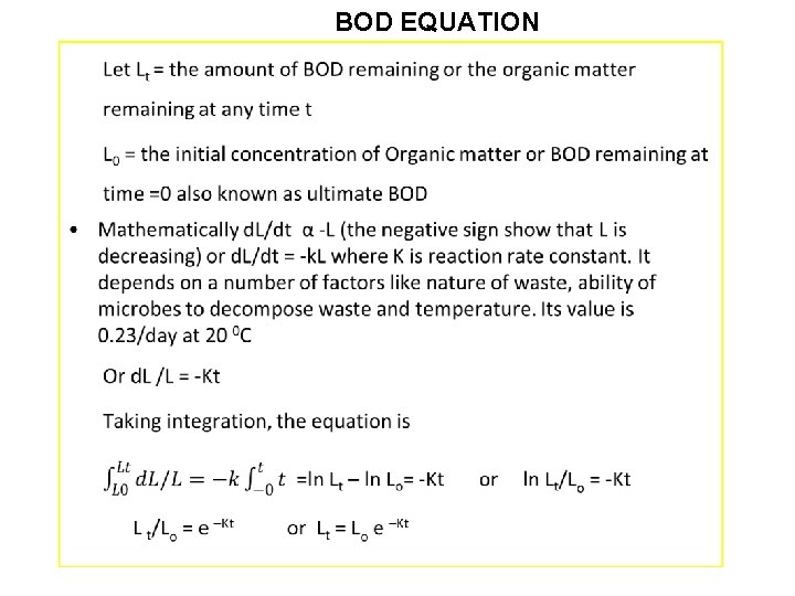 BOD EQUATION • 