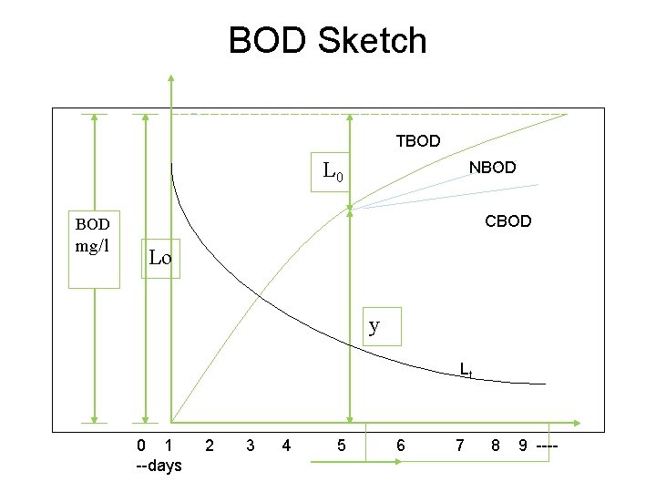 BOD Sketch TBOD L 0 NBOD CBOD mg/l Lo y Lt 0 1 2