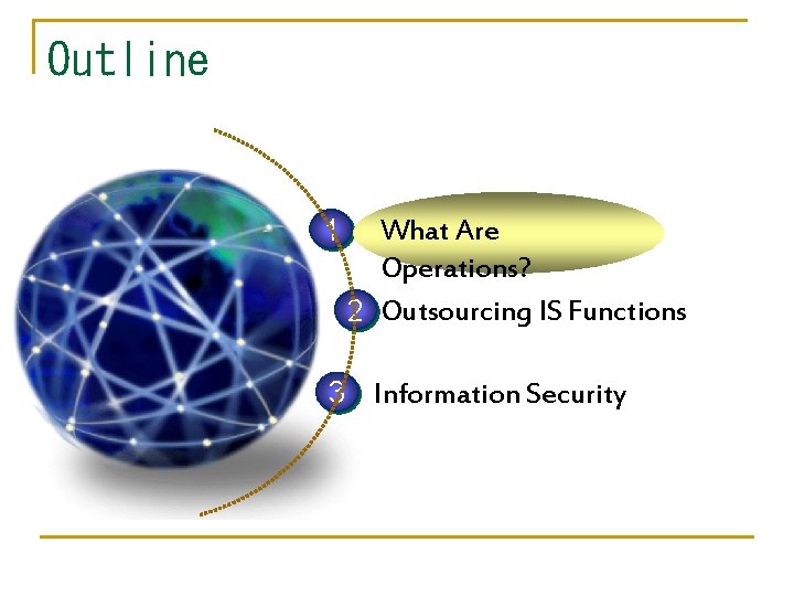 Outline 1 What Are Operations? 2 Outsourcing IS Functions 3 Information Security 