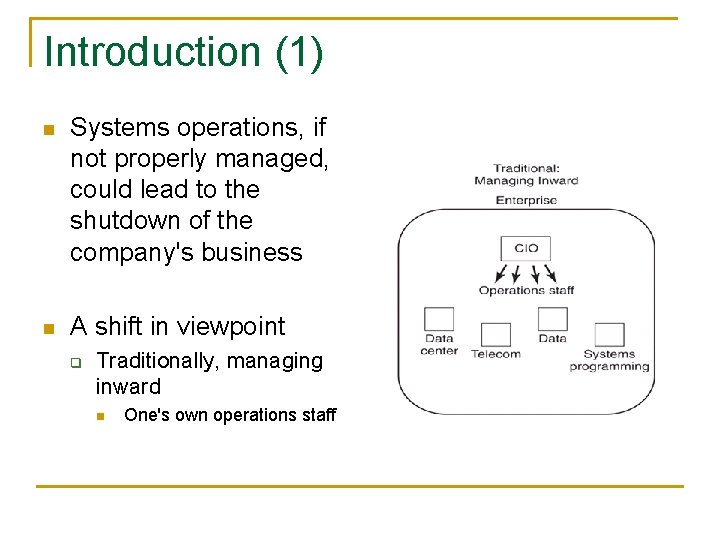 Introduction (1) n Systems operations, if not properly managed, could lead to the shutdown