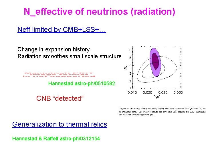 N_effective of neutrinos (radiation) Neff limited by CMB+LSS+… Change in expansion history Radiation smoothes