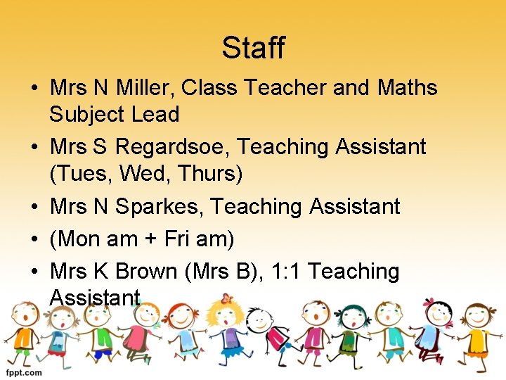 Staff • Mrs N Miller, Class Teacher and Maths Subject Lead • Mrs S