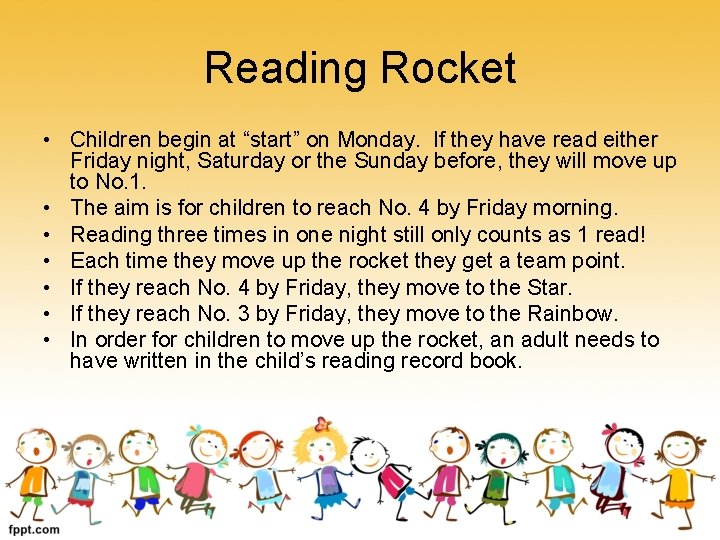 Reading Rocket • Children begin at “start” on Monday. If they have read either